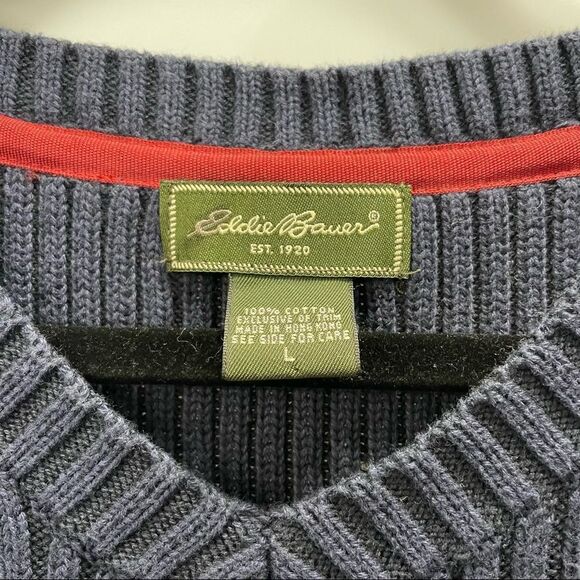 [xl] Eddie Bauer Men’s Vintage Navy Blue Thick Ribbed Cotton Heavyweight Sweater - Picture 11 of 13